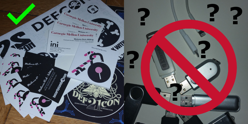 Stickers good, mystery usbs and charging stations bad